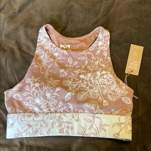 Popflex Women's Floral Sports Bra - Mauve and White size M NWT